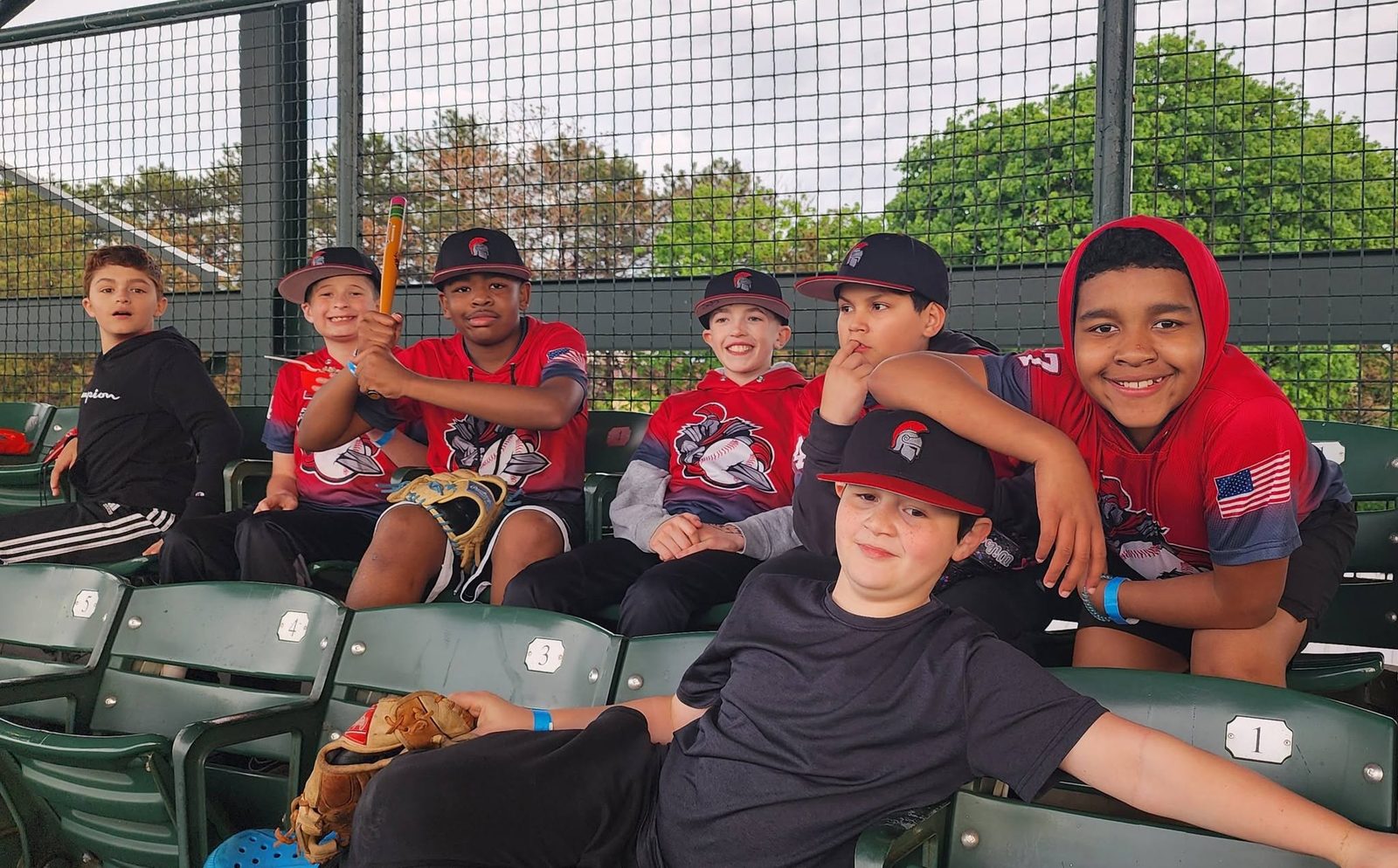 Players hanging out in the stadium seats